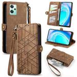 For OnePlus Nord CE2 Lite 5G Geometric Zipper Wallet Side Buckle Leather Phone Case(Brown)