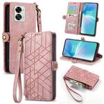 For OnePlus Nord 2T Geometric Zipper Wallet Side Buckle Leather Phone Case(Pink)
