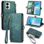 For OnePlus Nord 2T Geometric Zipper Wallet Side Buckle Leather Phone Case(Green)