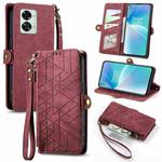 For OnePlus Nord 2T Geometric Zipper Wallet Side Buckle Leather Phone Case(Red)