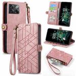 For OnePlus 10T Geometric Zipper Wallet Side Buckle Leather Phone Case(Pink)