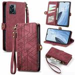 For OnePlus Nord N300 Geometric Zipper Wallet Side Buckle Leather Phone Case(Red)