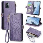 For OnePlus Nord N300 Geometric Zipper Wallet Side Buckle Leather Phone Case(Purple)