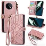 For OnePlus 11 Geometric Zipper Wallet Side Buckle Leather Phone Case(Pink)