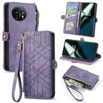 For OnePlus 11 Geometric Zipper Wallet Side Buckle Leather Phone Case(Purple)