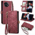 For OnePlus 11R 5G Geometric Zipper Wallet Side Buckle Leather Phone Case(Red)