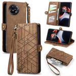 For OnePlus 11R 5G Geometric Zipper Wallet Side Buckle Leather Phone Case(Brown)