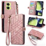 For OnePlus Nord CE3 Lite Geometric Zipper Wallet Side Buckle Leather Phone Case(Pink)