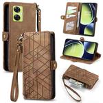 For OnePlus Nord CE3 Lite Geometric Zipper Wallet Side Buckle Leather Phone Case(Brown)