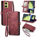 For OnePlus Nord 3 Geometric Zipper Wallet Side Buckle Leather Phone Case(Red)