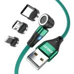 ENKAY 3 in 1 3A USB to Type-C / 8 Pin / Micro USB Magnetic 540 Degrees Rotating Fast Charging Cable, Length:2m(Green)