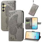 For Samsung Galaxy S23 FE 5G Butterfly Love Flower Embossed Leather Phone Case(Gray)