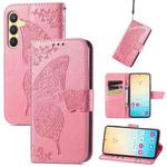 For Samsung Galaxy S24 5G Butterfly Love Flower Embossed Leather Phone Case(Pink)