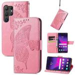 For Samsung Galaxy S24 Ultra 5G Butterfly Love Flower Embossed Leather Phone Case(Pink)