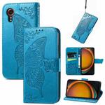 For Samsung Galaxy Xcover 7 Butterfly Love Flower Embossed Leather Phone Case(Blue)