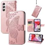 For Samsung Galaxy M34 5G Butterfly Love Flower Embossed Leather Phone Case(Rose Gold)