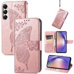 For Samsung Galaxy A55 5G Butterfly Love Flower Embossed Leather Phone Case(Rose Gold)