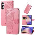For Samsung Galaxy A55 5G Butterfly Love Flower Embossed Leather Phone Case(Pink)