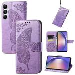 For Samsung Galaxy A55 5G Butterfly Love Flower Embossed Leather Phone Case(Light Purple)