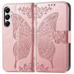 For Samsung Galaxy A15 Butterfly Love Flower Embossed Leather Phone Case(Rose Gold)