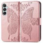 For Samsung Galaxy M15 Butterfly Love Flower Embossed Leather Phone Case(Rose Gold)