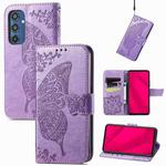 For Samsung Galaxy M35 Butterfly Love Flower Embossed Leather Phone Case(Light Purple)