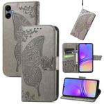 For Samsung Galaxy A06 Butterfly Love Flower Embossed Leather Phone Case(Gray)