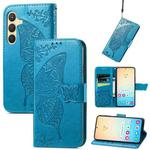 For Samsung Galaxy S25 5G Butterfly Love Flower Embossed Leather Phone Case(Blue)