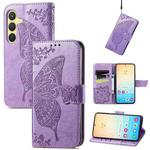 For Samsung Galaxy S25 5G Butterfly Love Flower Embossed Leather Phone Case(Light Purple)