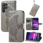 For Samsung Galaxy S25 Ultra 5G Butterfly Love Flower Embossed Leather Phone Case(Gray)