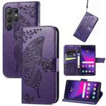 For Samsung Galaxy S25 Ultra 5G Butterfly Love Flower Embossed Leather Phone Case(Dark Purple)
