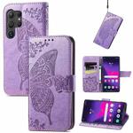 For Samsung Galaxy S25 Ultra 5G Butterfly Love Flower Embossed Leather Phone Case(Light Purple)