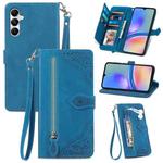 For Samsung Galaxy A05s Embossed Flower Zipper Leather Phone Case(Blue)