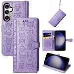 For Samsung Galaxy S23 FE 5G Cat and Dog Embossed Leather Phone Case(Purple)