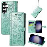 For Samsung Galaxy S23 FE 5G Cat and Dog Embossed Leather Phone Case(Green)