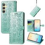 For Samsung Galaxy S24 5G Cat and Dog Embossed Leather Phone Case(Green)