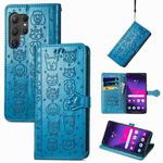 For Samsung Galaxy S24 Ultra 5G Cat and Dog Embossed Leather Phone Case(Blue)