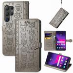 For Samsung Galaxy S24 Ultra 5G Cat and Dog Embossed Leather Phone Case(Gray)