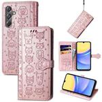 For Samsung Galaxy A15 Cat and Dog Embossed Leather Phone Case(Rose Gold)