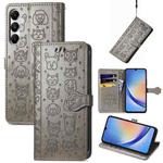 For Samsung Galaxy A35 5G Cat and Dog Embossed Leather Phone Case(Gray)