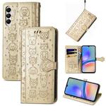 For Samsung Galaxy A05s Cat and Dog Embossed Leather Phone Case(Gold)