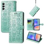 For Samsung Galaxy A05s Cat and Dog Embossed Leather Phone Case(Green)