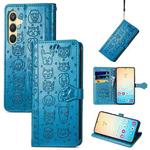 For Samsung Galaxy S25+ 5G Cat and Dog Embossed Leather Phone Case(Blue)