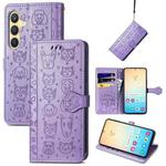 For Samsung Galaxy S25 Ultra 5G Cat and Dog Embossed Leather Phone Case(Purple)
