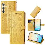 For Samsung Galaxy S25 Ultra 5G Cat and Dog Embossed Leather Phone Case(Yellow)