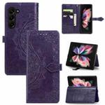 For Samsung Galaxy Z Fold5 Mandala Flower Embossed Leather Phone Case(Purple)