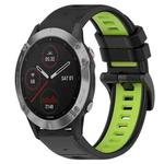 For Garmin Fenix 6 GPS 22mm Sports Two-Color Silicone Watch Band(Black+Lime Green)