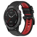 For Garmin Fenix 6 Pro GPS 22mm Sports Two-Color Silicone Watch Band(Black+Red)