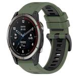 For Garmin Quatix 7 Pro 22mm Sports Two-Color Silicone Watch Band(Olive Green+Black)