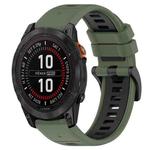 For Garmin Fenix 7S Solar 20mm Sports Two-Color Silicone Watch Band(Olive Green+Black)